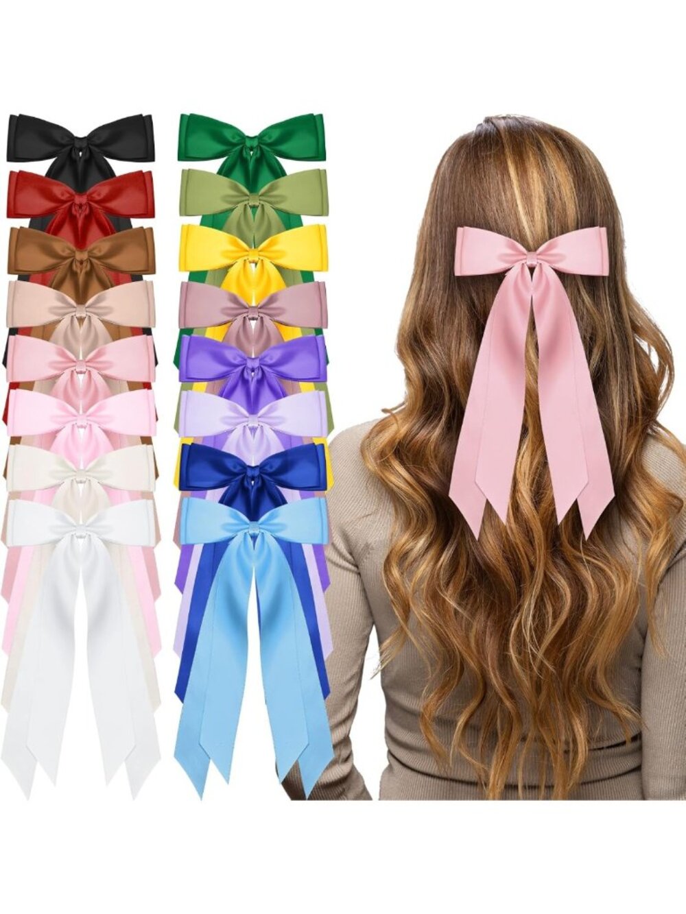 16 Pcs Satin Hair Bows for Women & Girls - Stylish Long Hair Clip Set